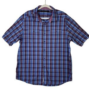 Sean John Mens 2XL Blue Purple Plaid Short Sleeve Button Down Shirt Dual Pockets
